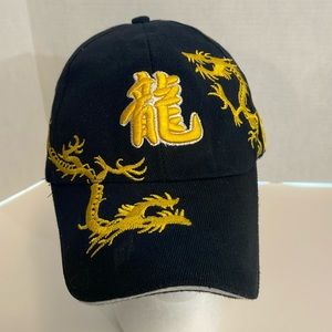 Mega USA Dragon Hat Black/Yellow pop out design Chinese Velcro adj embroidered